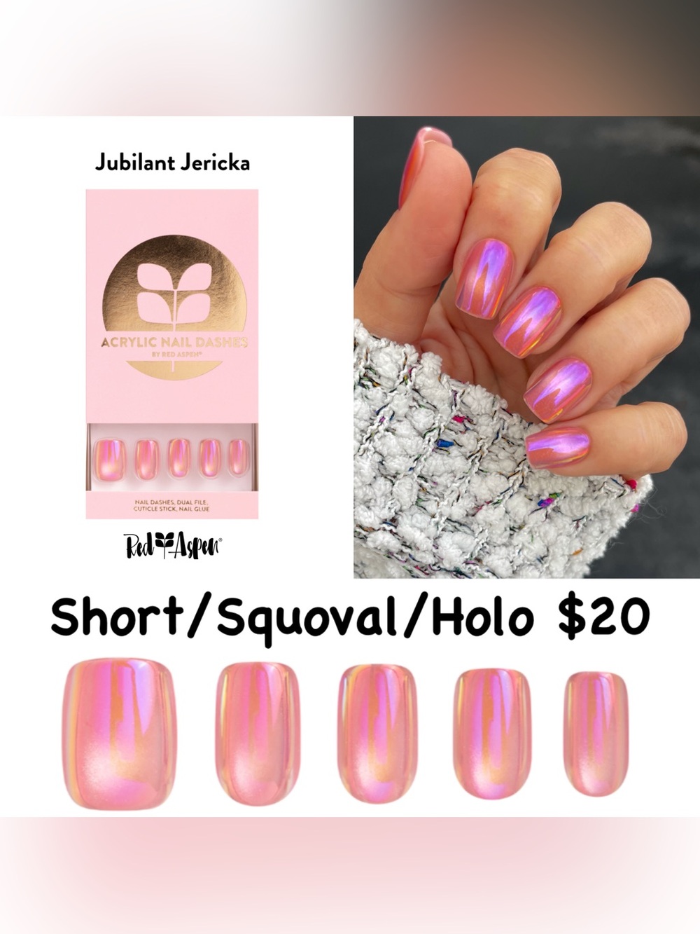 Red Aspen Jubilant Jericka Holographic Pink Press-On Nails